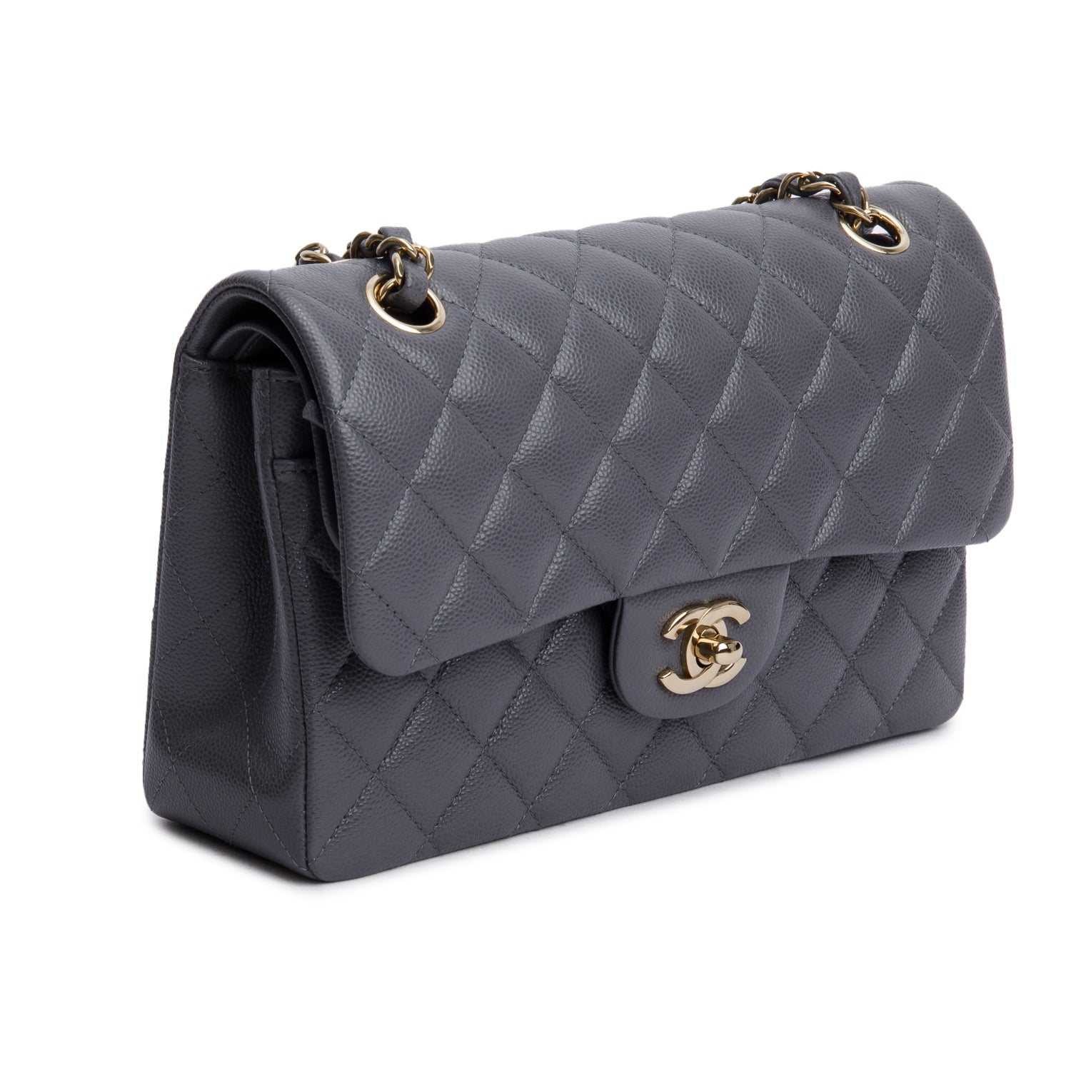 Chanel 2024 Grey Quilted Caviar Leather Classic Small Double Flap Bag w/ Box & Receipt