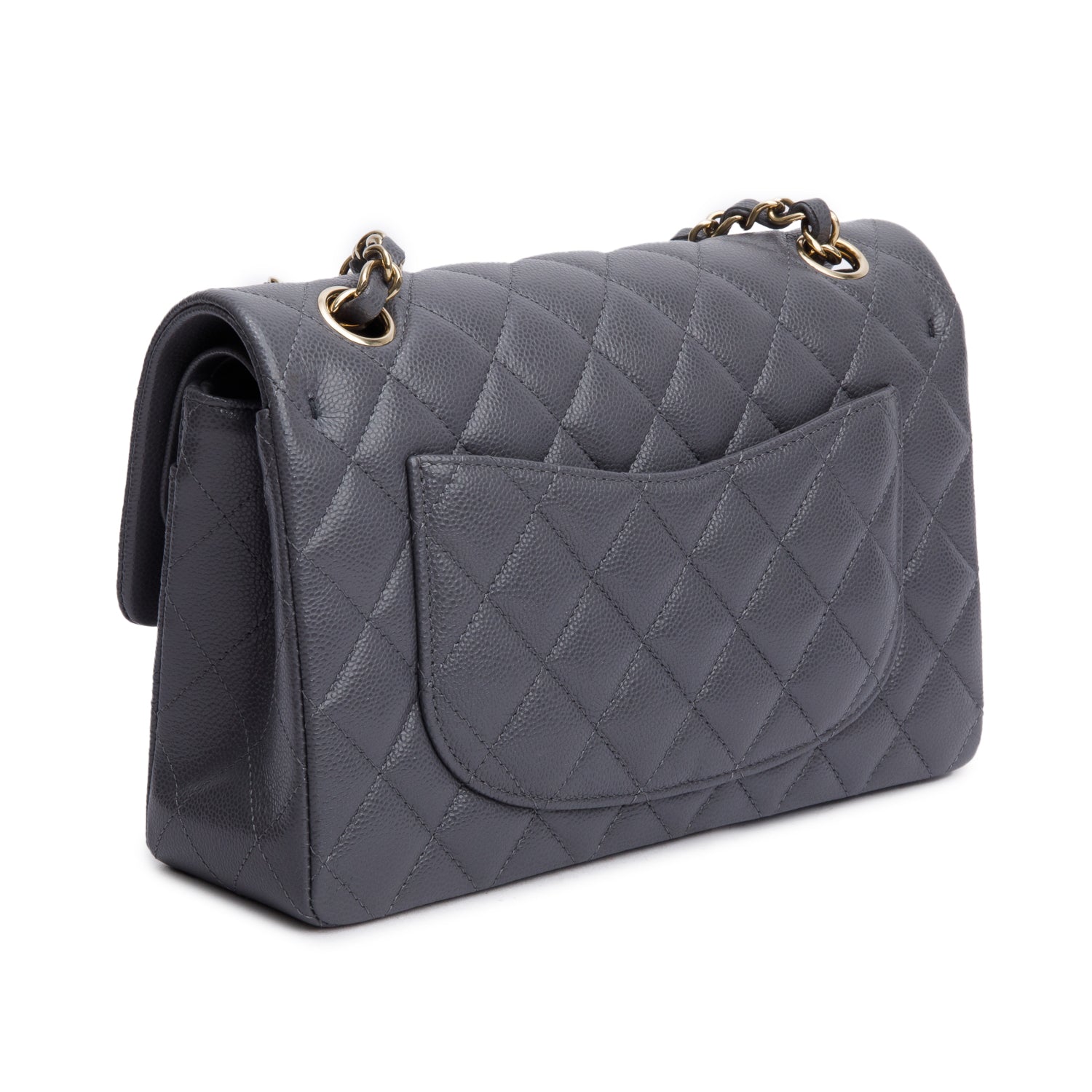 Chanel 2024 Grey Quilted Caviar Leather Classic Small Double Flap Bag w/ Box & Receipt