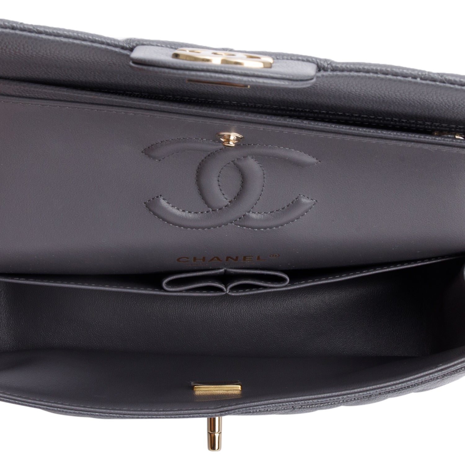 Chanel 2024 Grey Quilted Caviar Leather Classic Small Double Flap Bag w/ Box & Receipt