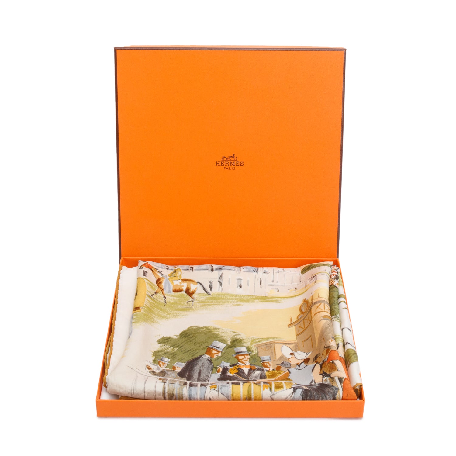 Hermes Creme/Multicolor 'Chantilly' Silk Scarf 90 w/ Box