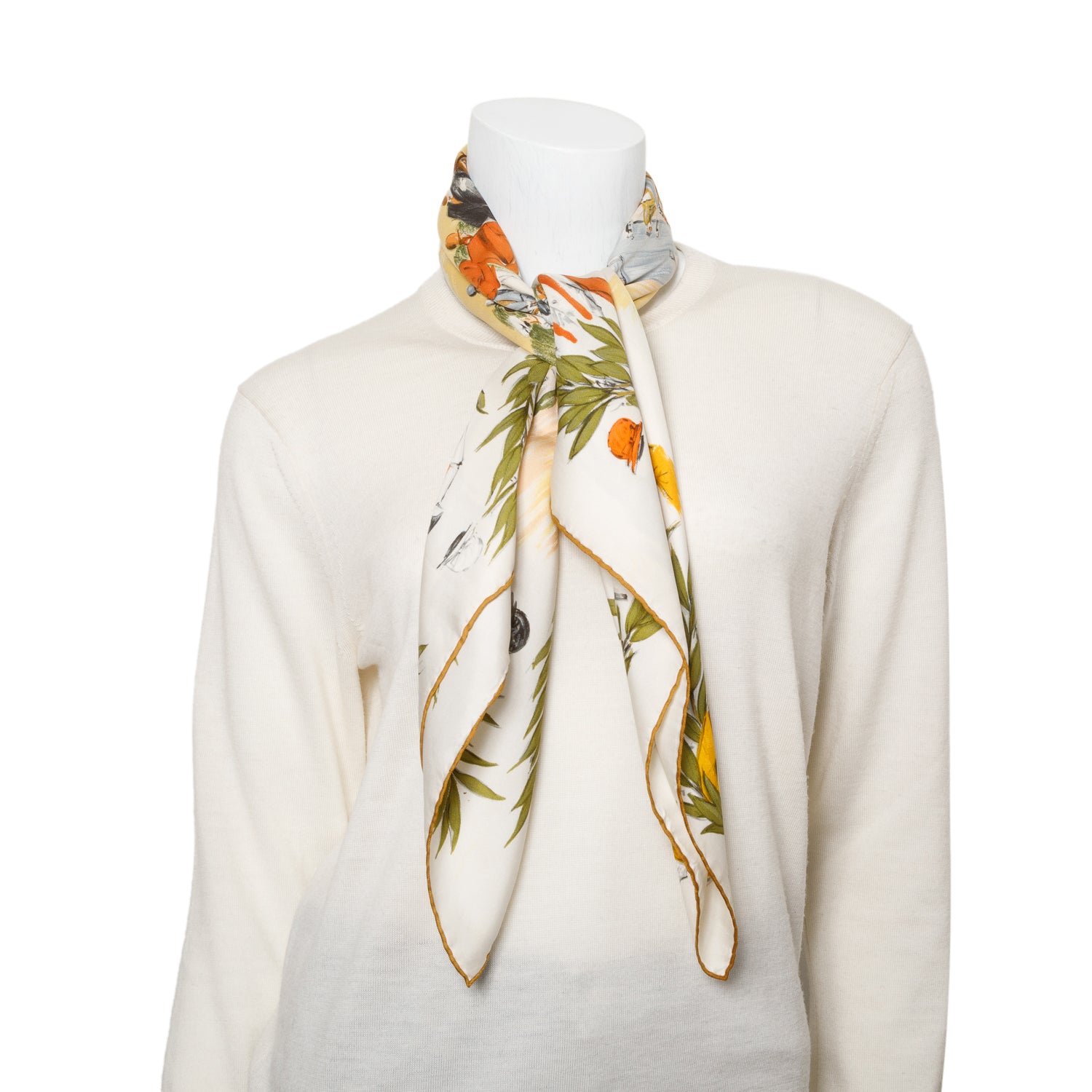 Hermes Creme/Multicolor 'Chantilly' Silk Scarf 90 w/ Box