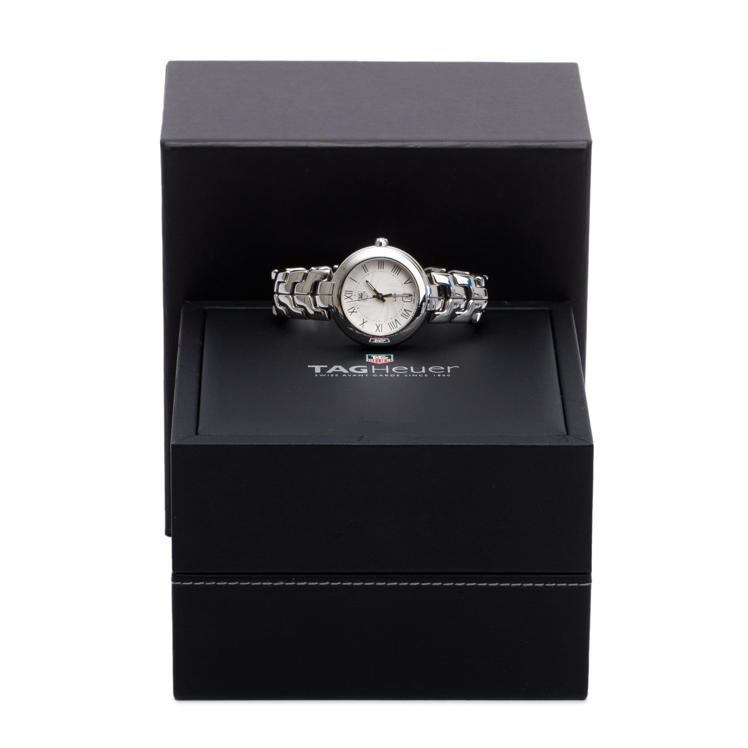 Tag Heuer Stainless Steel Link 34.5 MM Quartz Watch Guilloche Silver Dial WAT1314 w/ Box