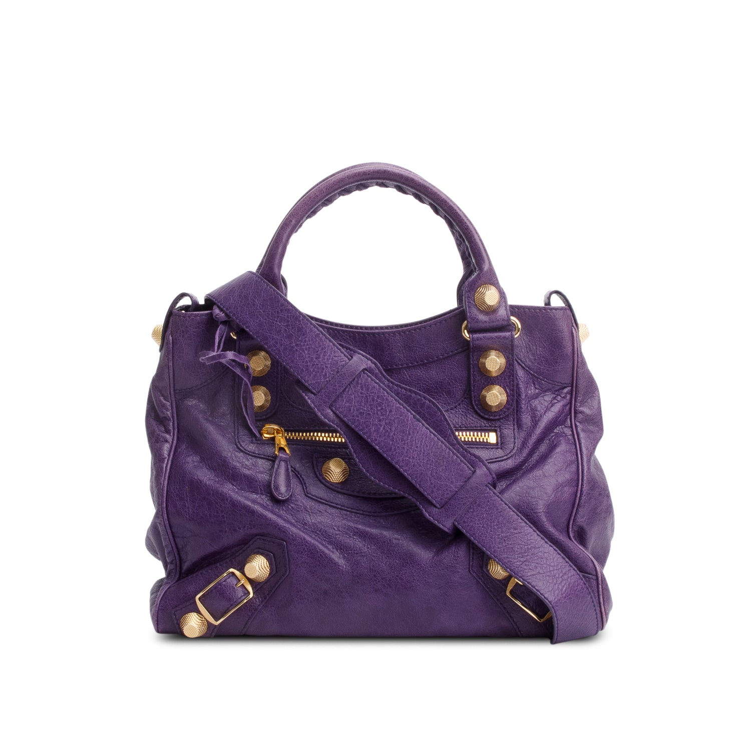 Balenciaga Purple Distressed Arena Leather Giant 21 City Bag