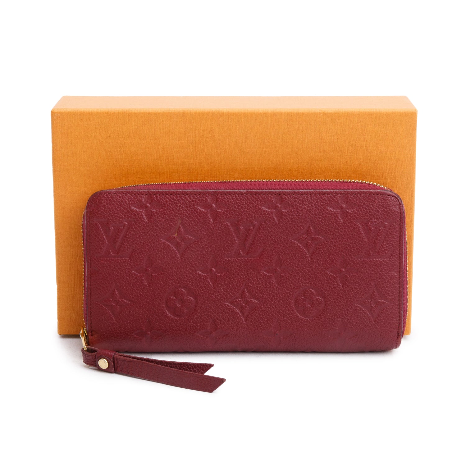 Louis Vuitton Burgundy Monogram Empreinte Leather Zippy Wallet w/ Box