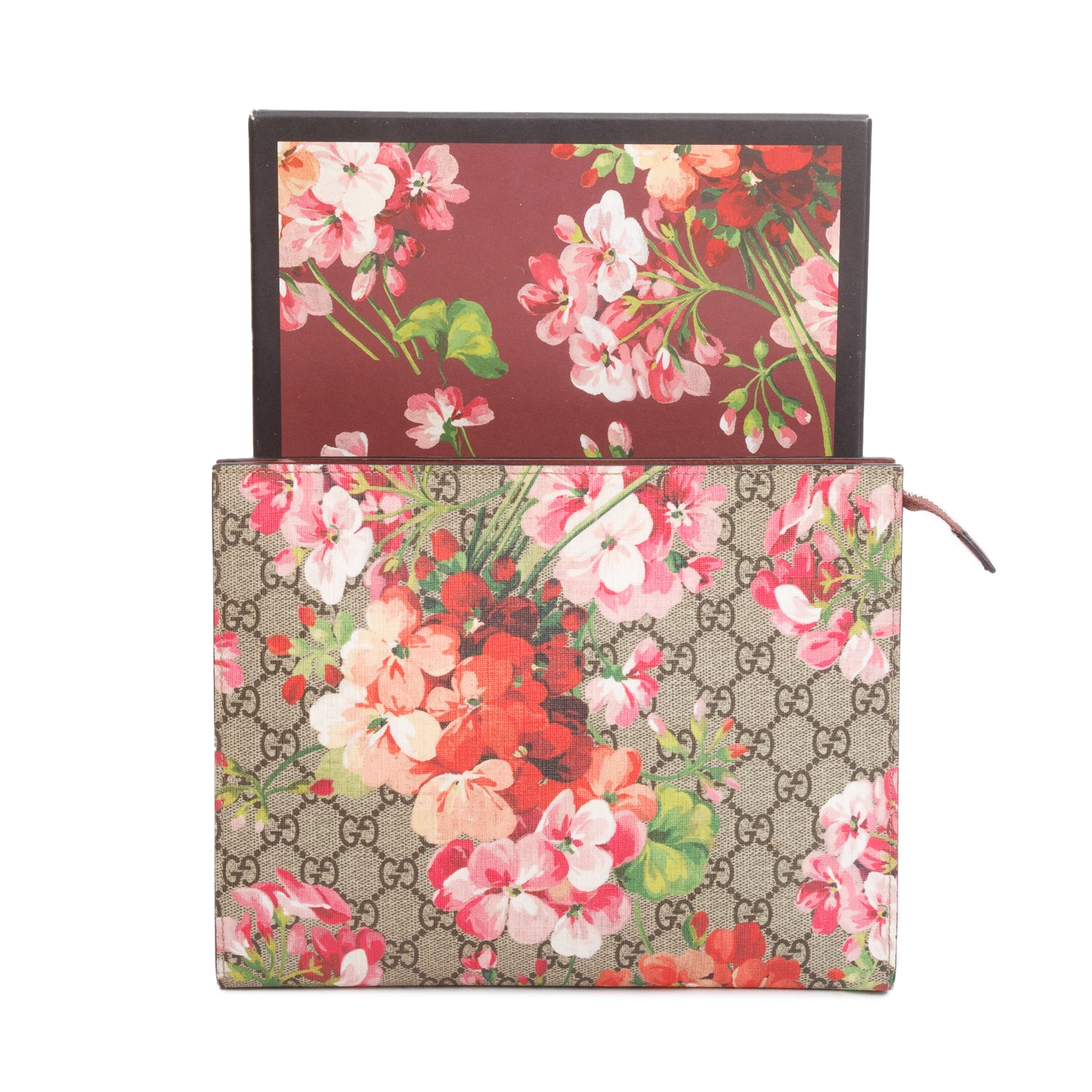Gucci GG Supreme Blooms Large Cosmetics Zip Pouch w/ Box