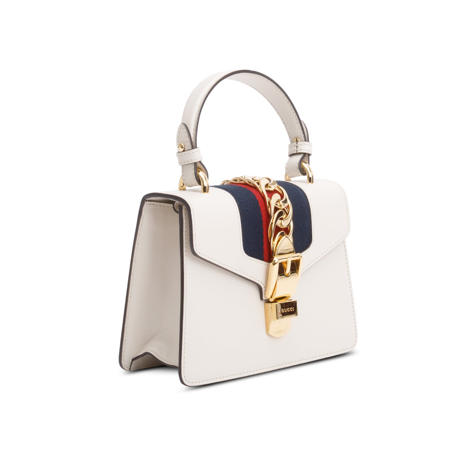 Gucci White Calfskin Leather Mini Sylvie Handle Bag w/ Straps