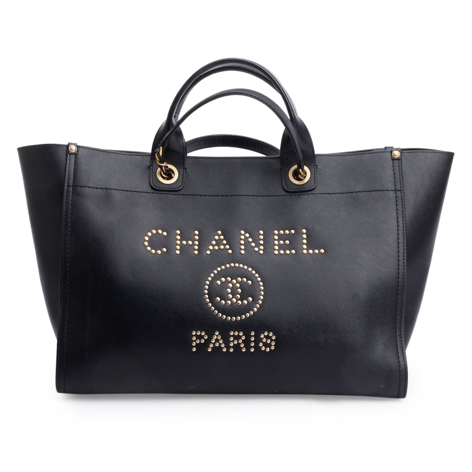 Chanel Black Caviar Leather Medium Studded Deauville Tote w/ Authenticity Card