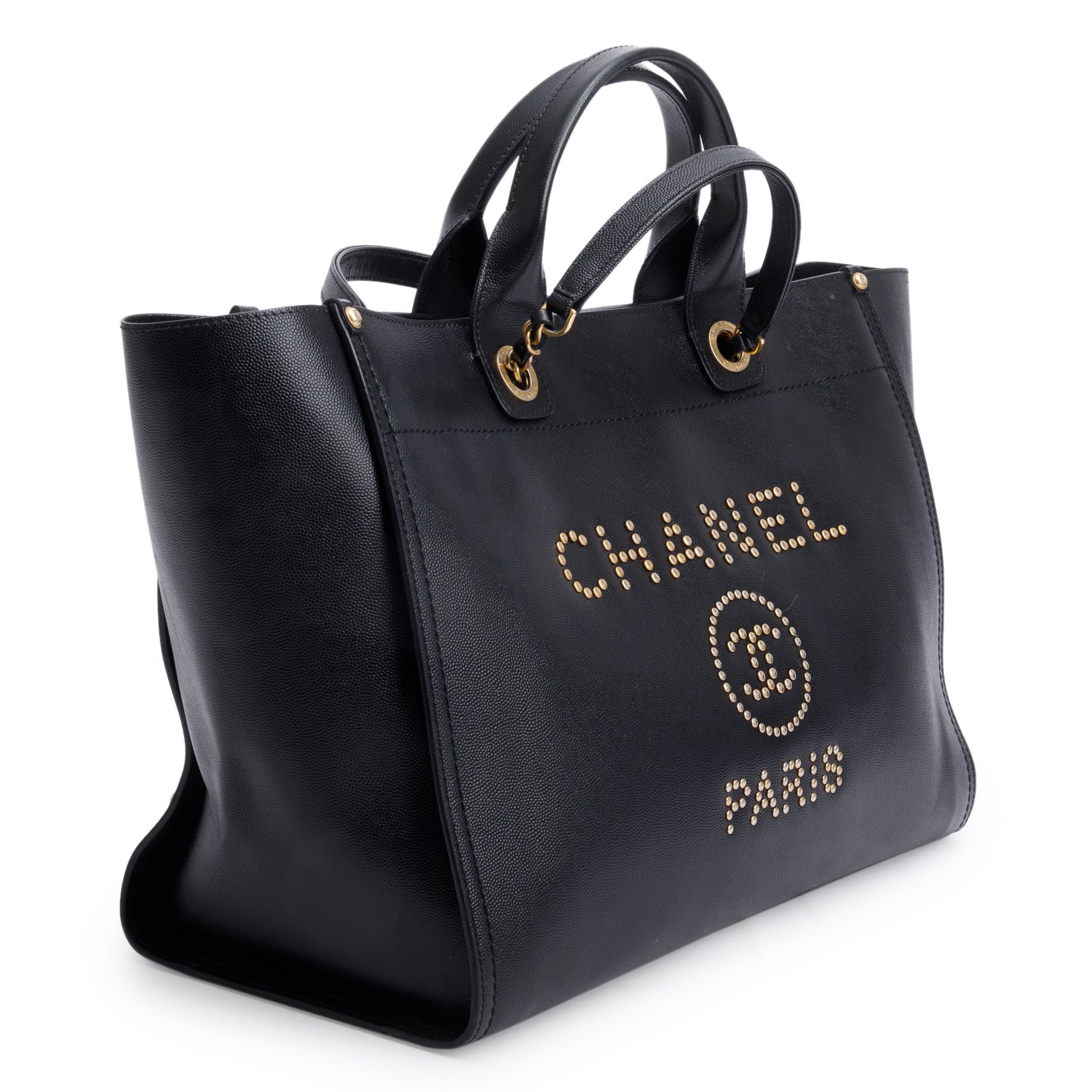 Chanel Black Caviar Leather Medium Studded Deauville Tote w/ Authenticity Card