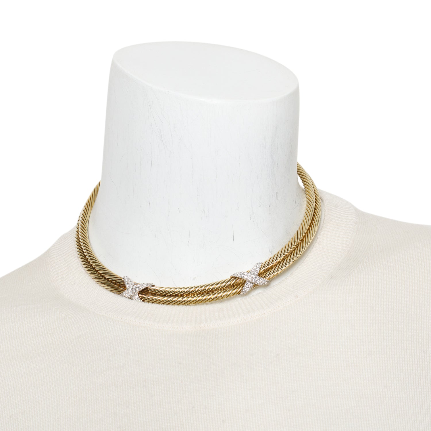 David Yurman 14k Yellow Gold Diamond Cable X Choker Necklace