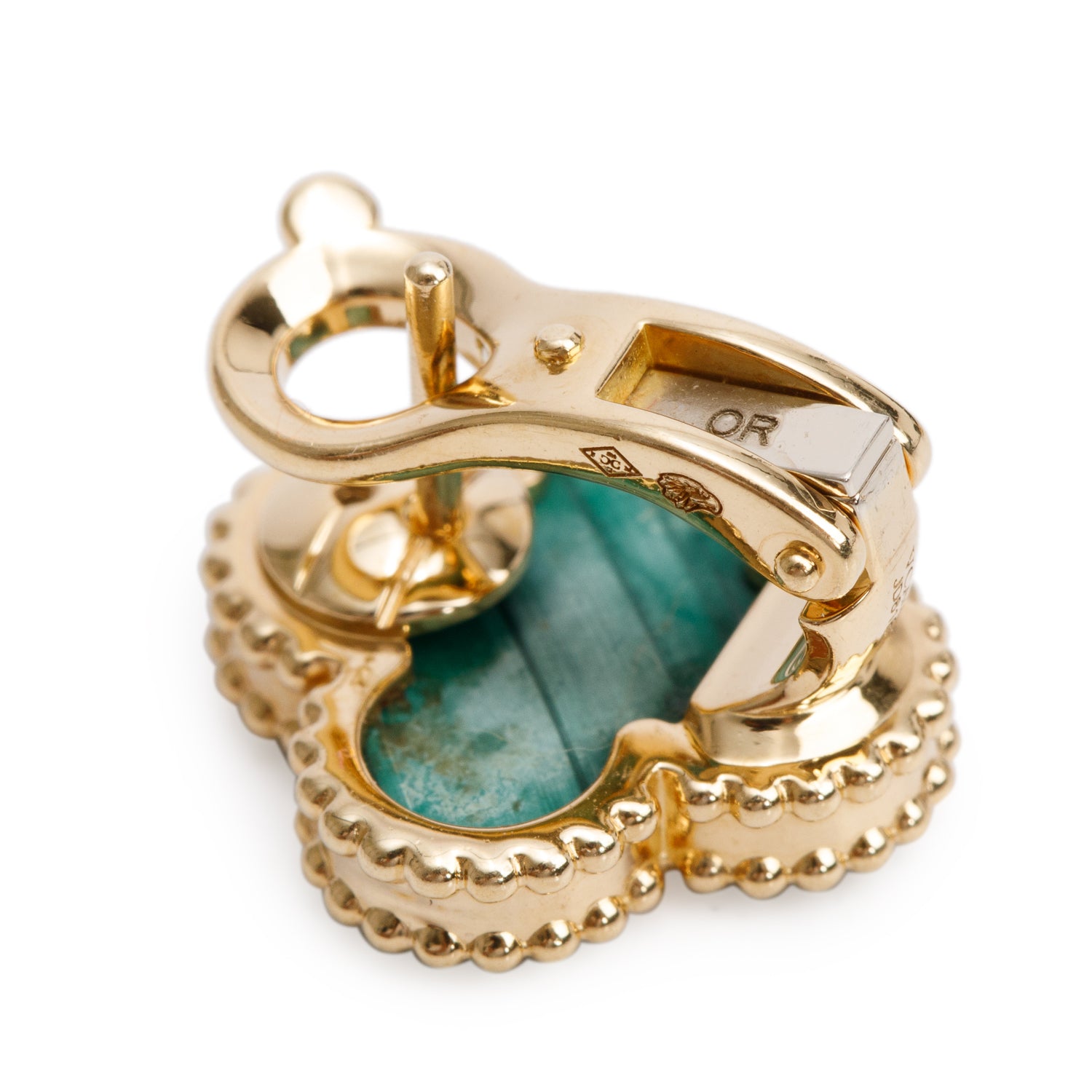 Van Cleef & Arpels 18k Yellow Gold Vintage Alhambra Malachite Stud Earrings w/ Receipt