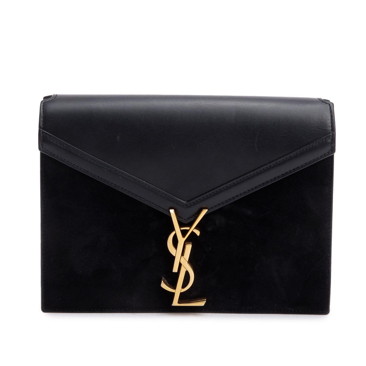 Saint Laurent Black Smooth Leather Suede Medium Cassandra Chain Shoulder Bag