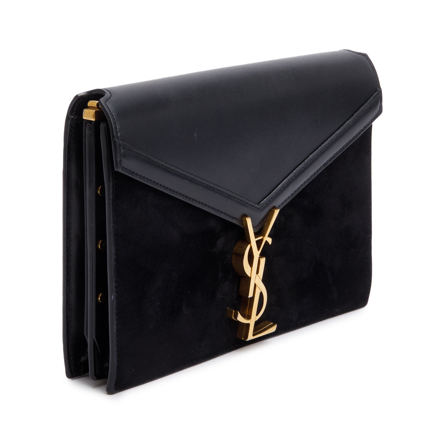 Saint Laurent Black Smooth Leather Suede Medium Cassandra Chain Shoulder Bag