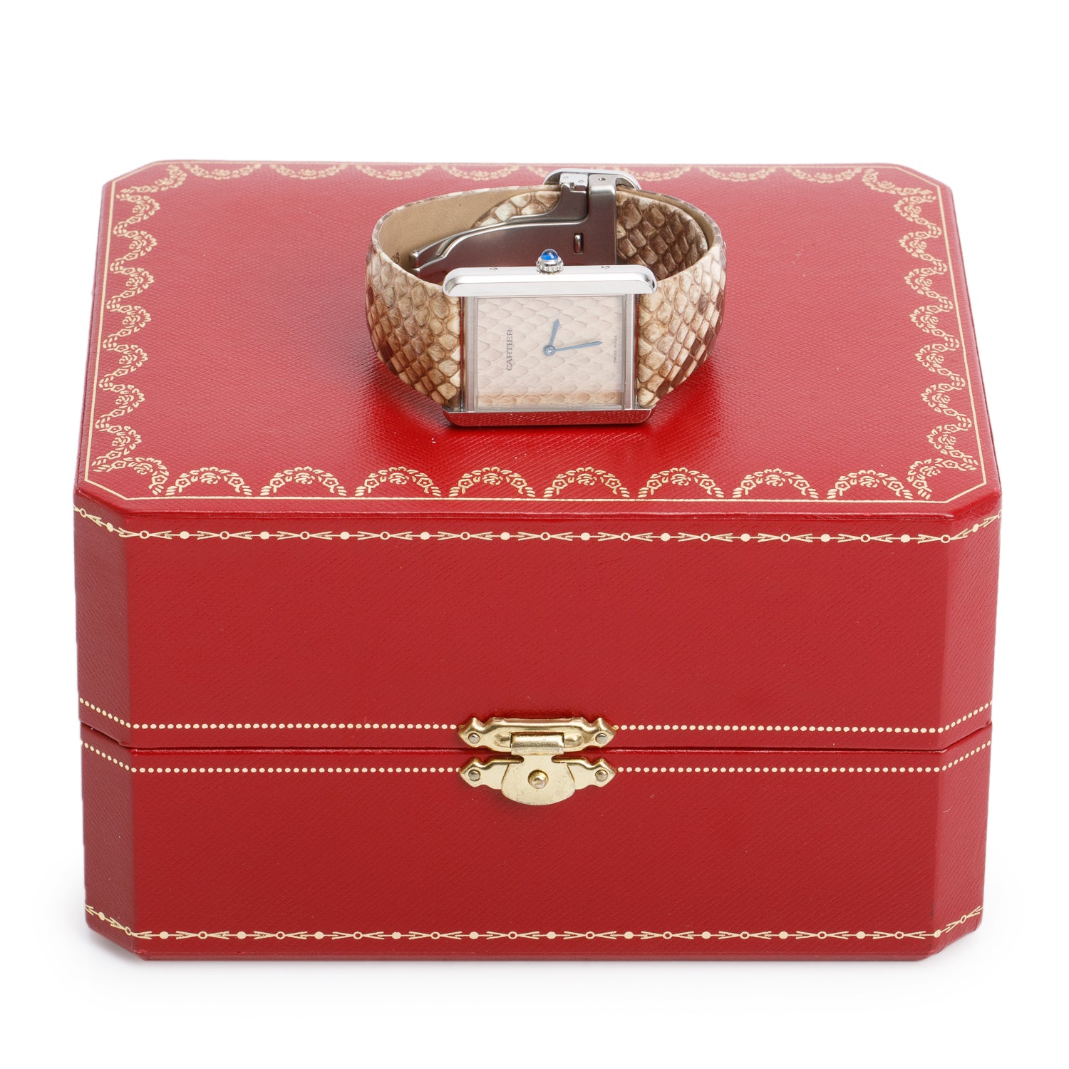 Cartier Stainless Steel Tank Solo Quartz Watch, Large Model Python Strap & Dial 3169 w/ Box