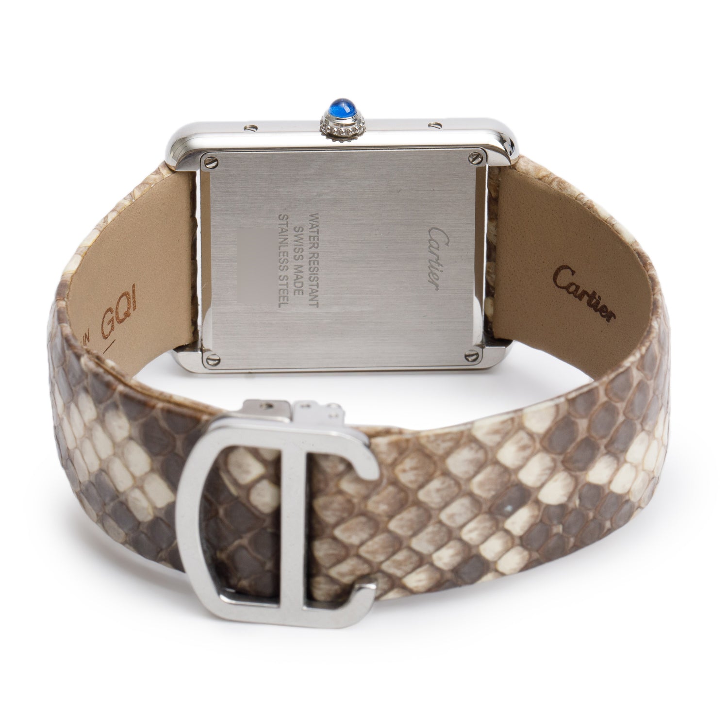 Cartier Stainless Steel Tank Solo Quartz Watch, Large Model Python Strap & Dial 3169 w/ Box