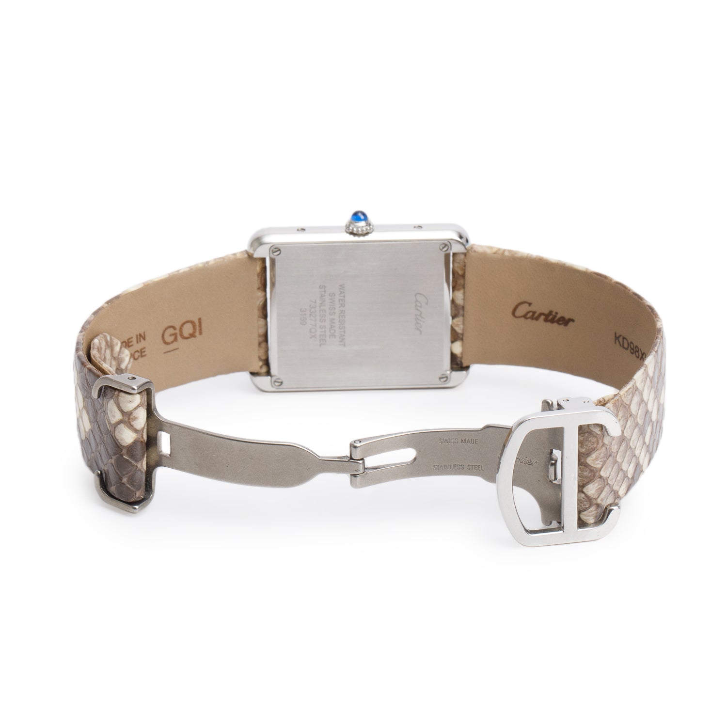 Cartier Stainless Steel Tank Solo Quartz Watch, Large Model Python Strap & Dial 3169 w/ Box