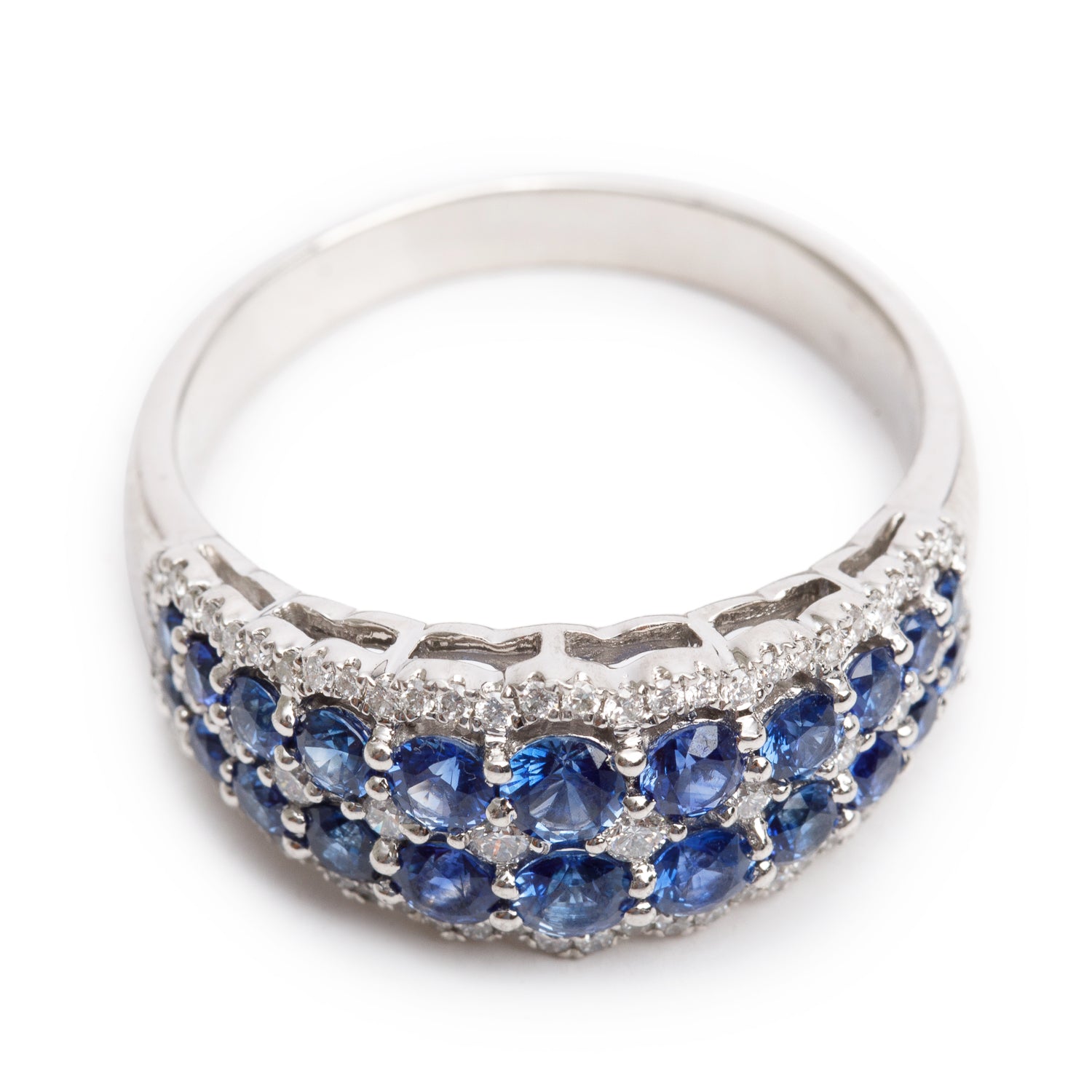 14k White Gold Blue Sapphire & Diamond Ring, Size 11.25