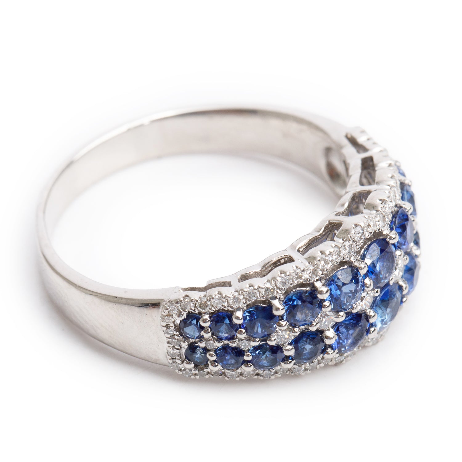 14k White Gold Blue Sapphire & Diamond Ring, Size 11.25