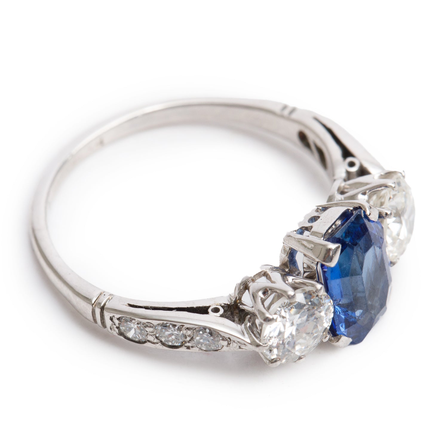 10k White Gold Blue Sapphire & Diamond Ring, Size 6