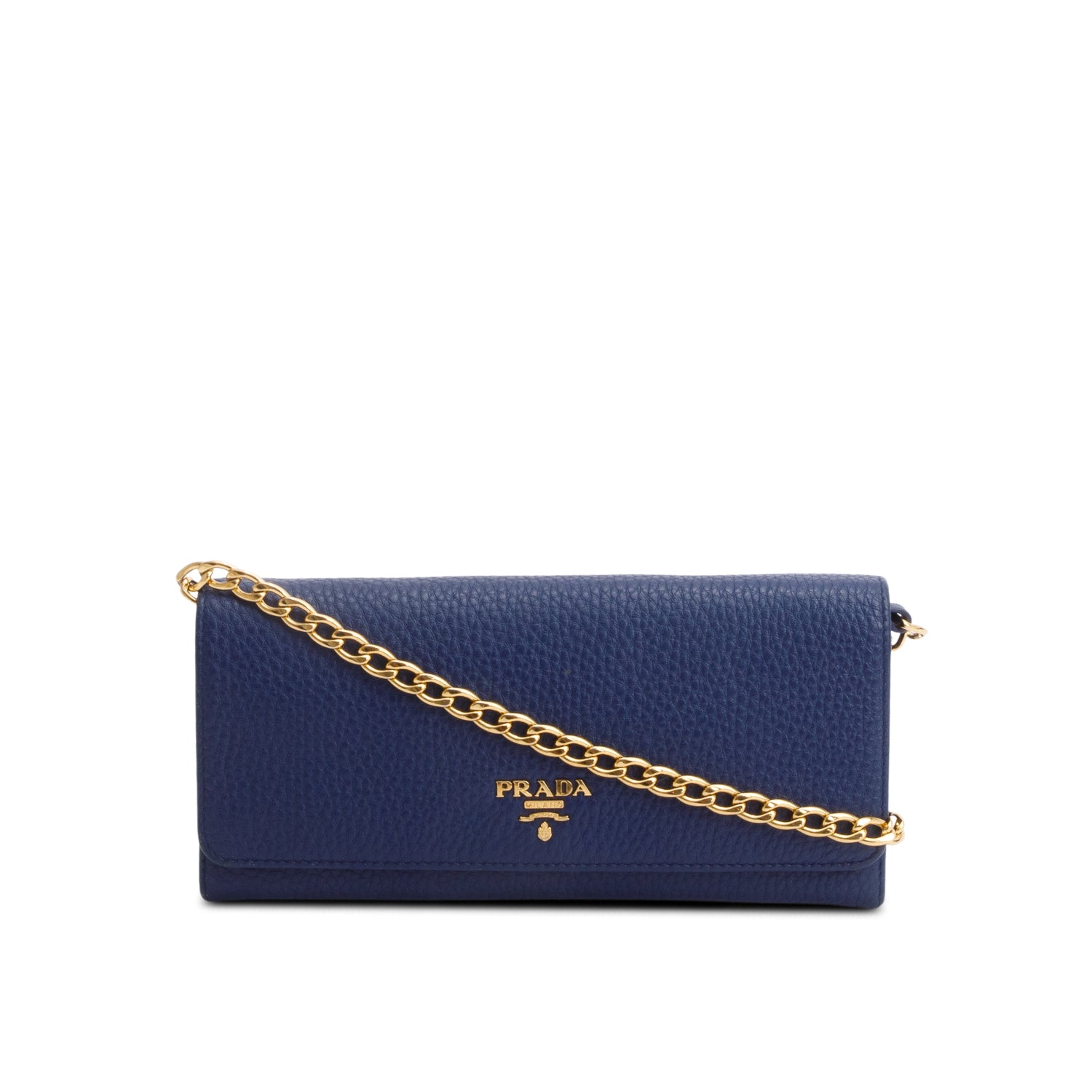Prada Blue Vitello Daino Continental Wallet on Chain