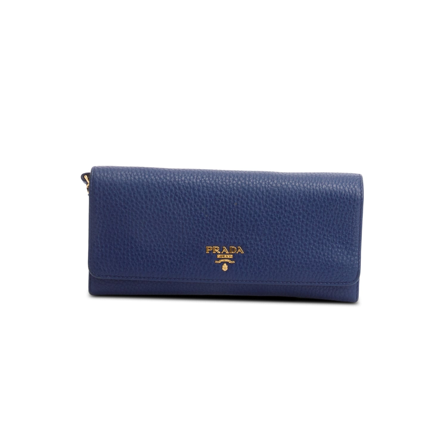 Prada Blue Vitello Daino Continental Wallet on Chain