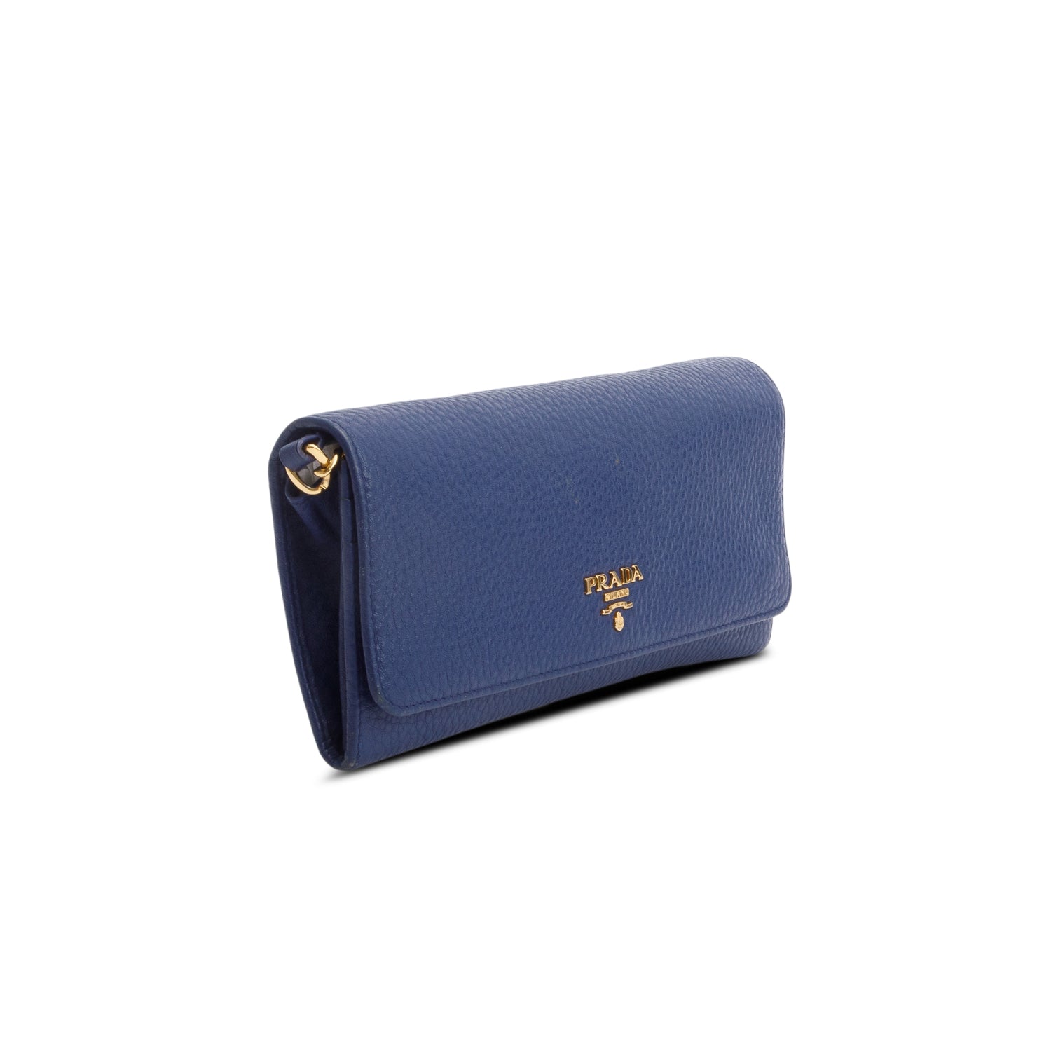 Prada Blue Vitello Daino Continental Wallet on Chain