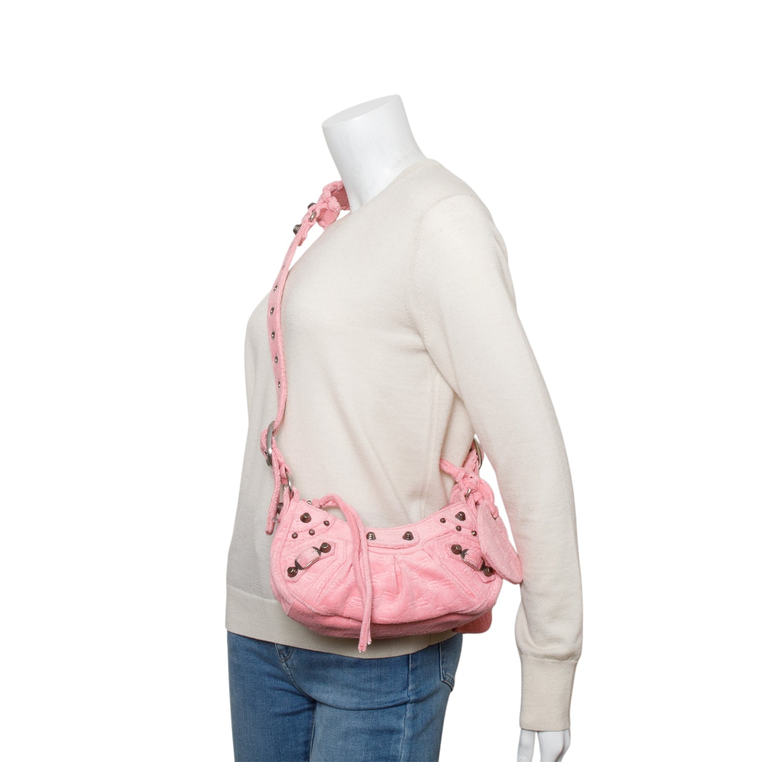 Balenciaga Pink BB Terry Cloth Le Cagole XS Shoulder Bag