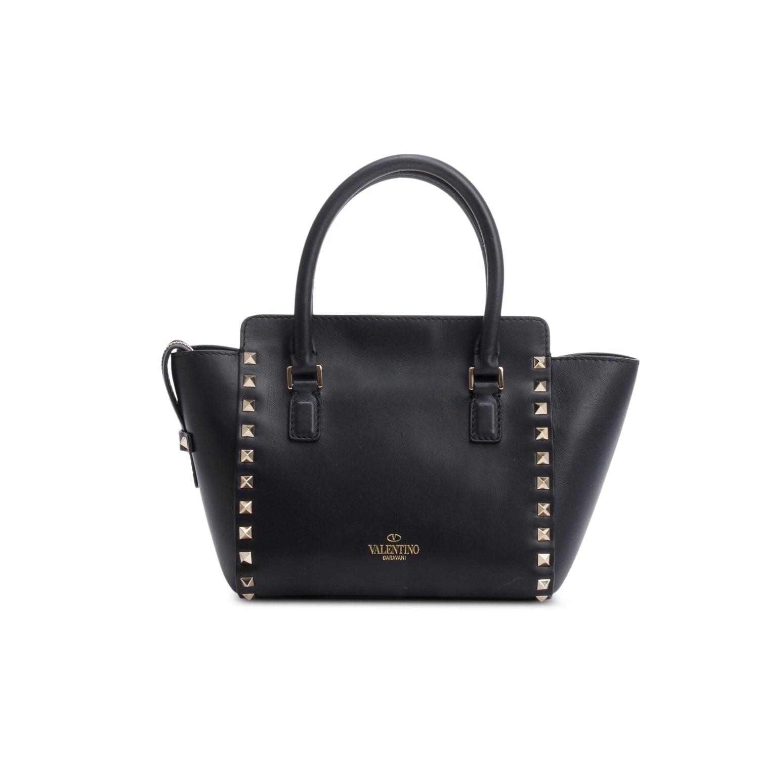 Valentino Black Smooth Leather Mini Rockstud Double Handle Tote w/ Strap