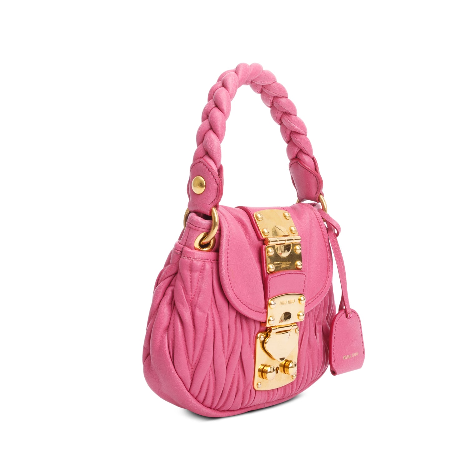 Miu Miu Pink Nappa Matelasse Leather Mini Coffer Bag w/ Strap & authenticity card