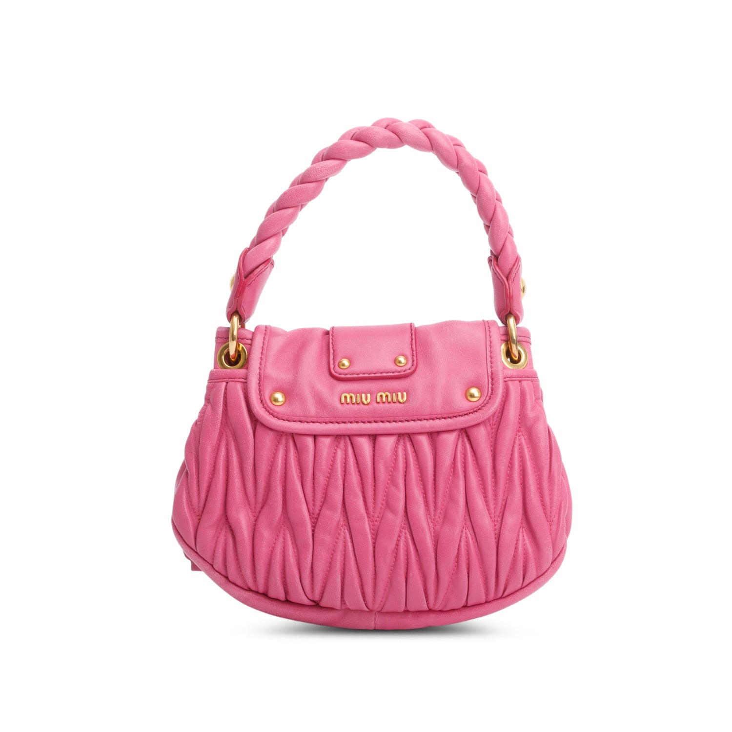 Miu Miu Pink Nappa Matelasse Leather Mini Coffer Bag w/ Strap & authenticity card