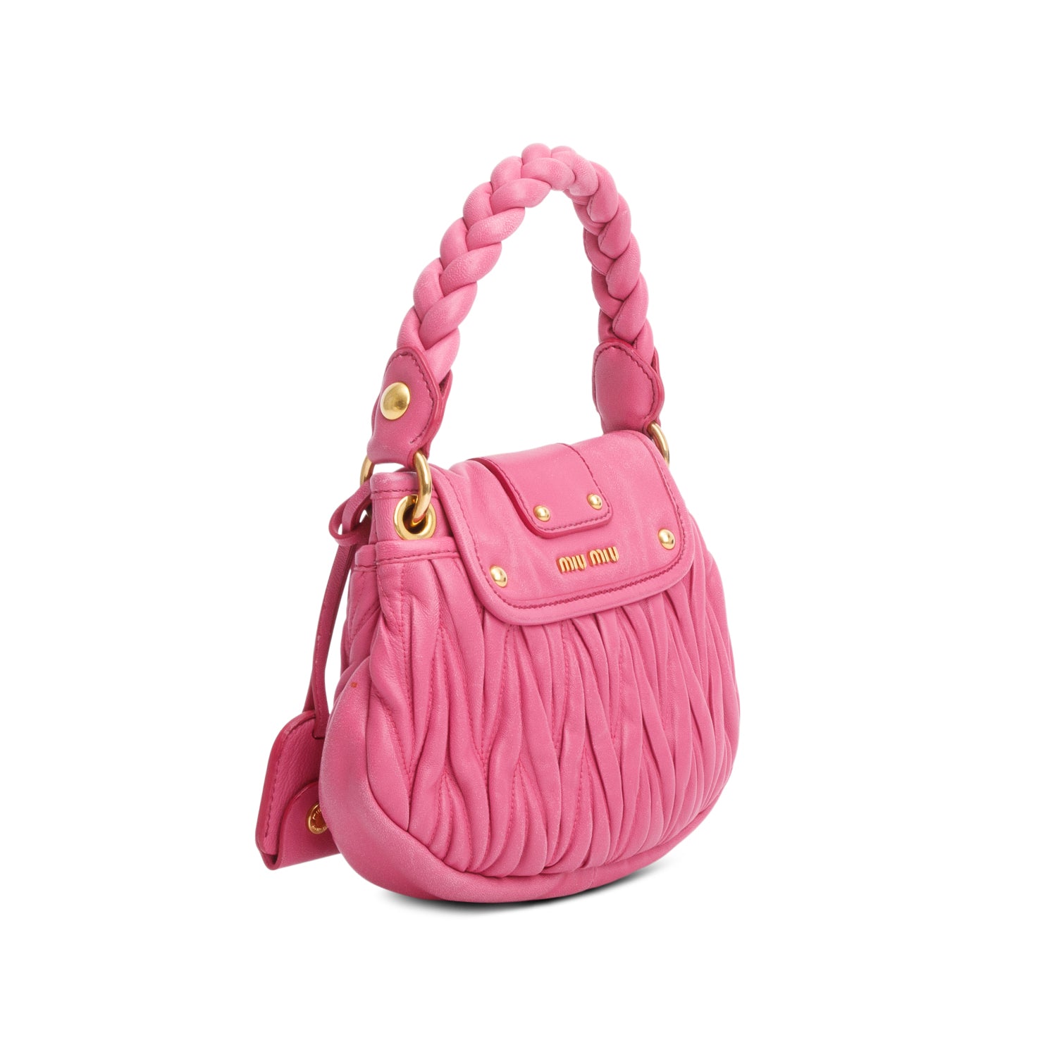 Miu Miu Pink Nappa Matelasse Leather Mini Coffer Bag w/ Strap & authenticity card