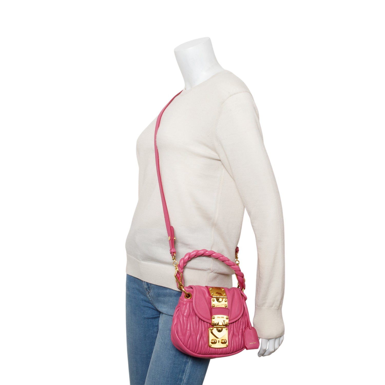Miu Miu Pink Nappa Matelasse Leather Mini Coffer Bag w/ Strap & authenticity card