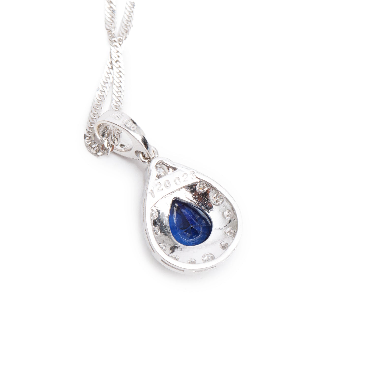 14k White Gold Blue Sapphire and Diamond Pendant Necklace
