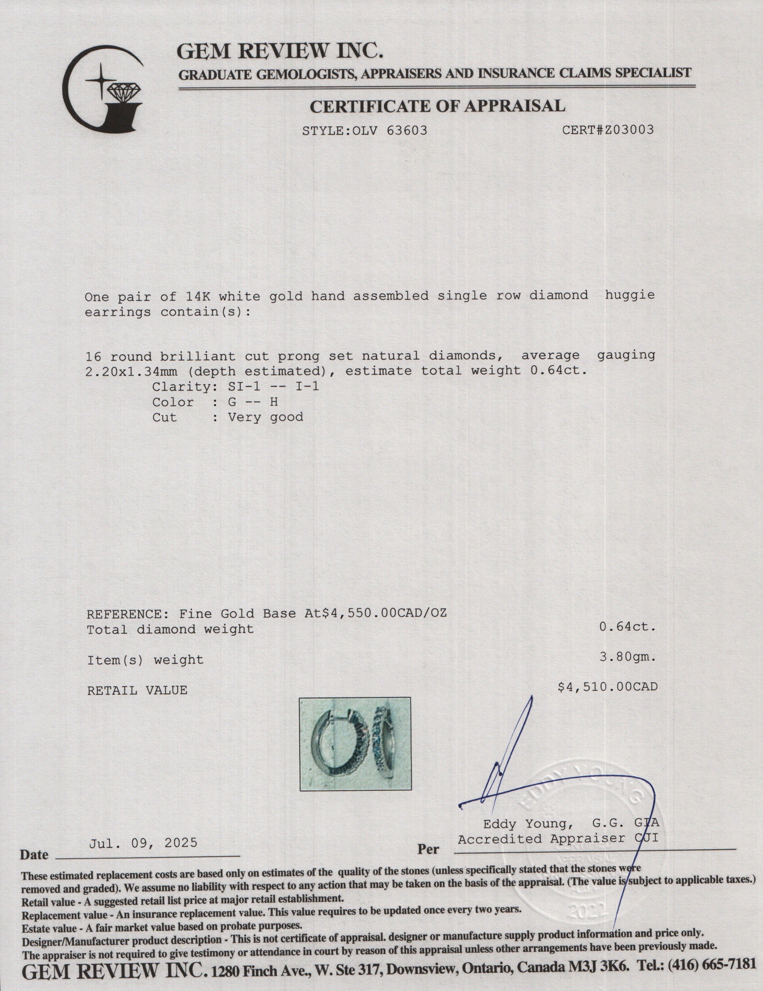 14k White Gold Diamond Huggie Earrings