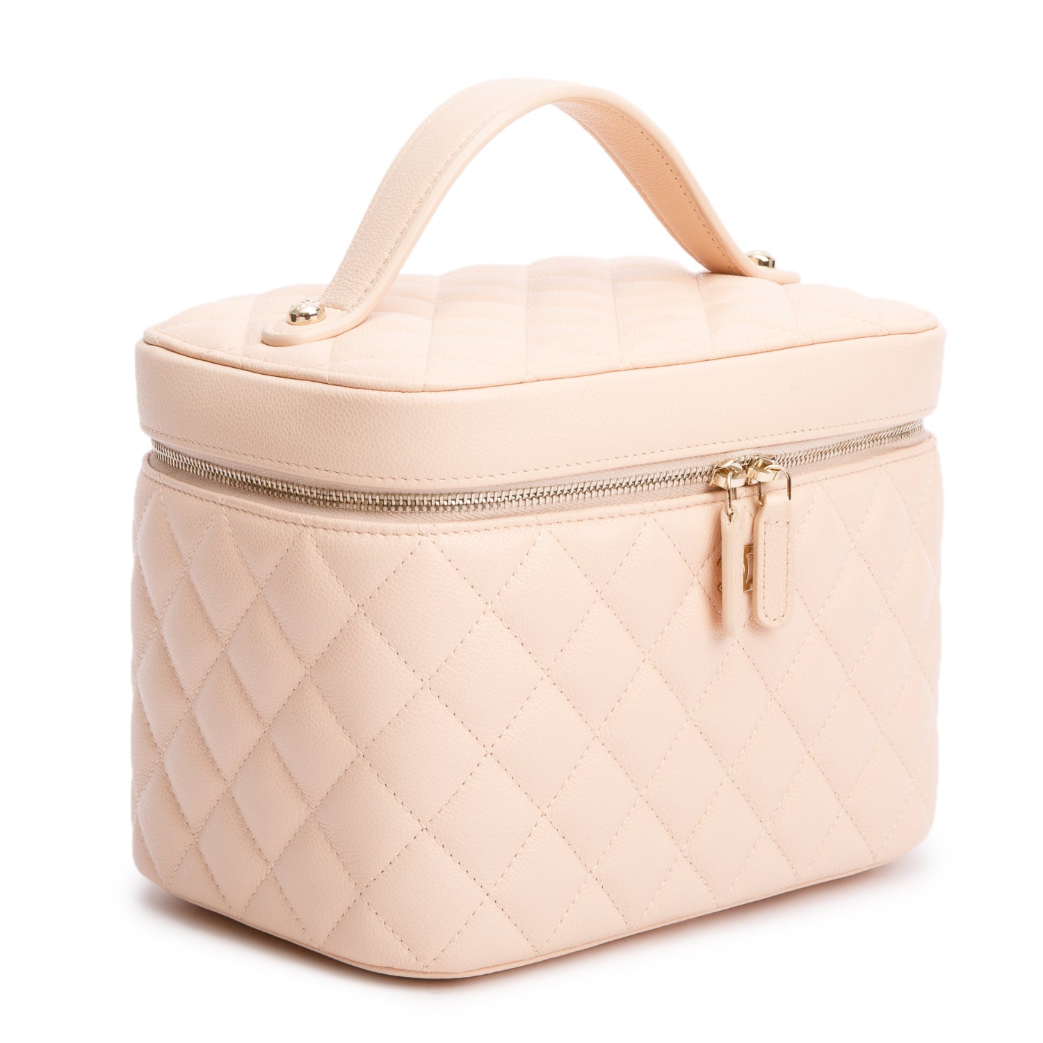 Chanel 2023 Beige Quilted Caviar Leather Large Vanity Top Handle w/ Box & Receipt