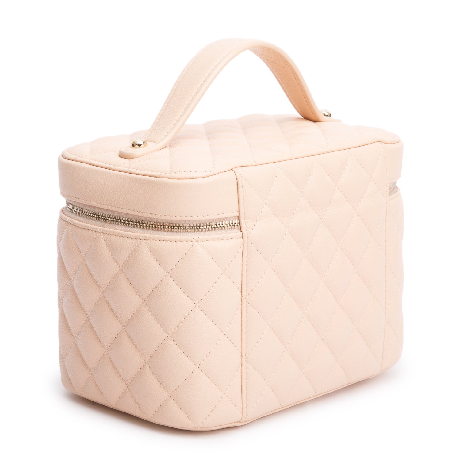 Chanel 2023 Beige Quilted Caviar Leather Large Vanity Top Handle w/ Box & Receipt