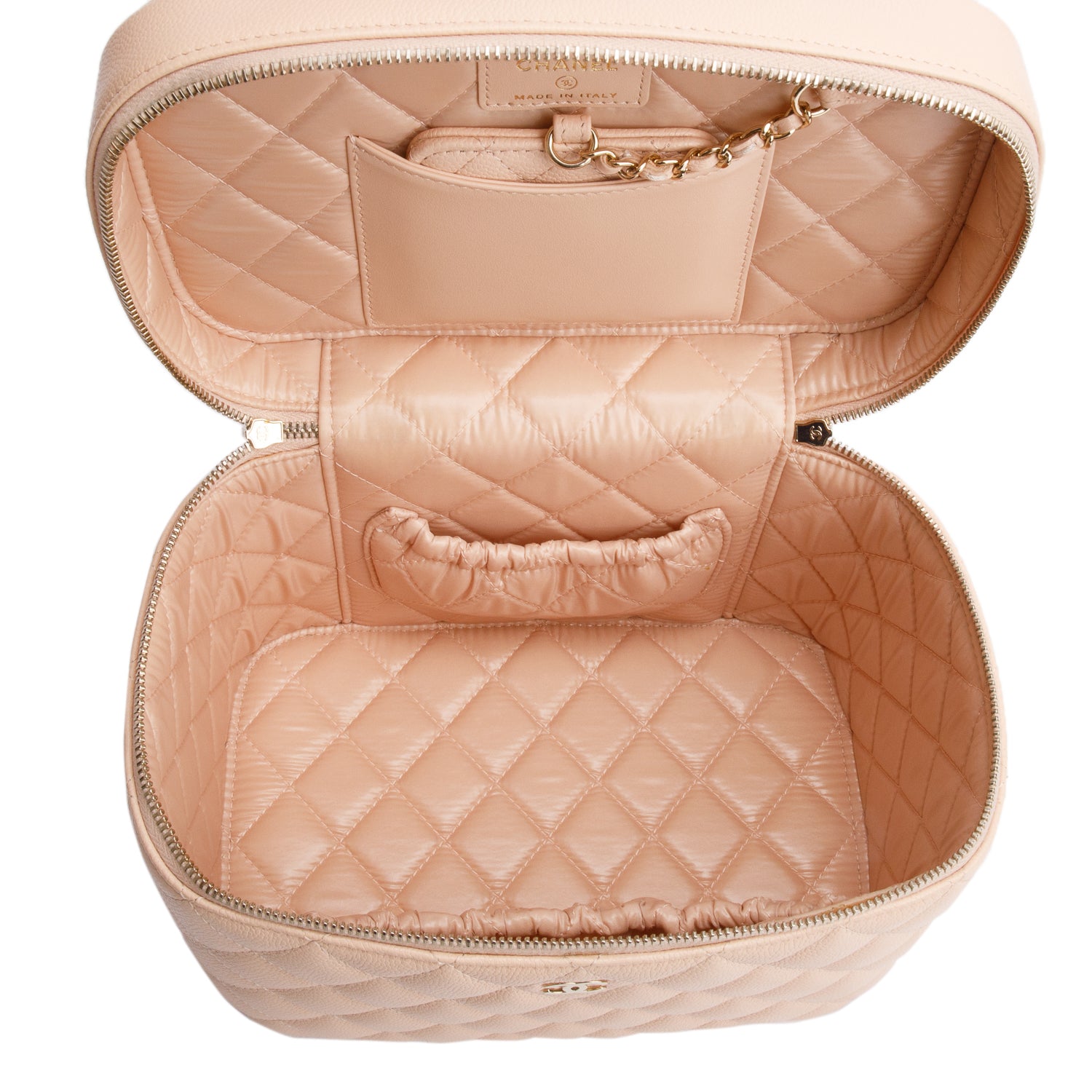 Chanel 2023 Beige Quilted Caviar Leather Large Vanity Top Handle w/ Box & Receipt
