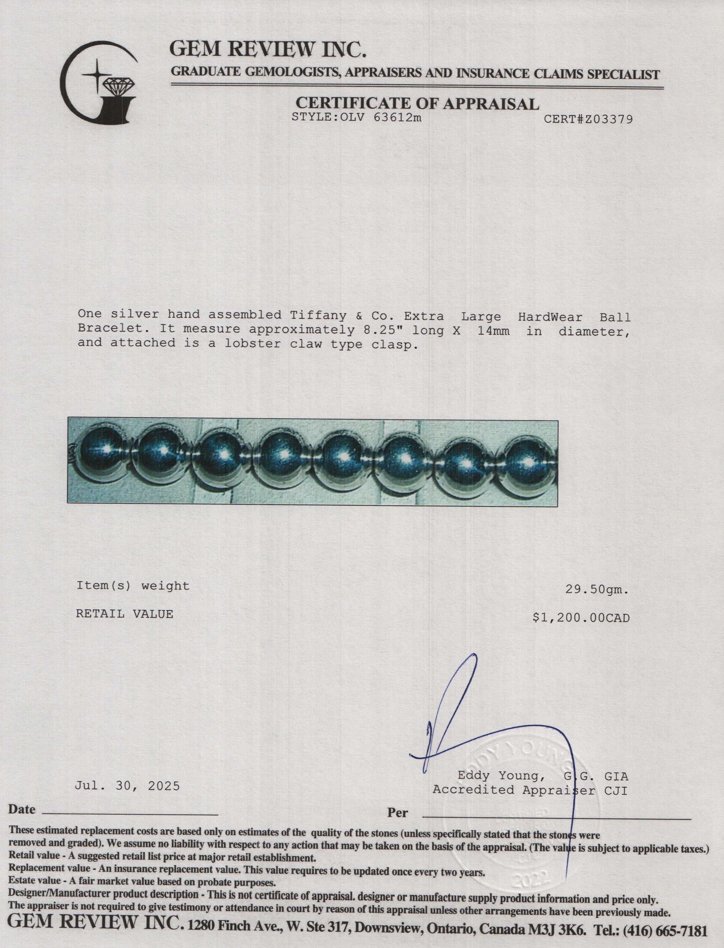 Tiffany & Co. Sterling Silver Extra Large 14 MM HardWear Ball Bracelet