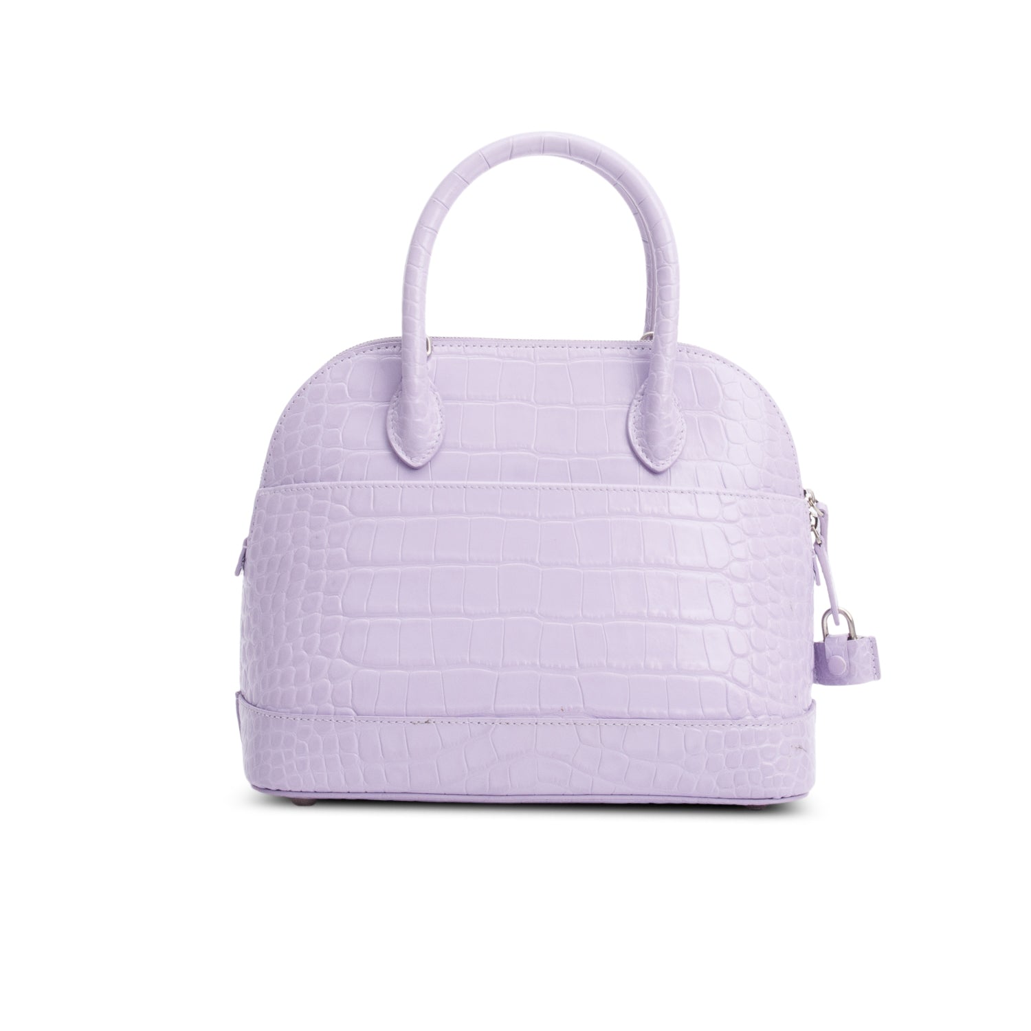 Balenciaga Lilac Shiny Calfskin Logo Croc Embossed S Ville Top Handle Bag w/ Strap