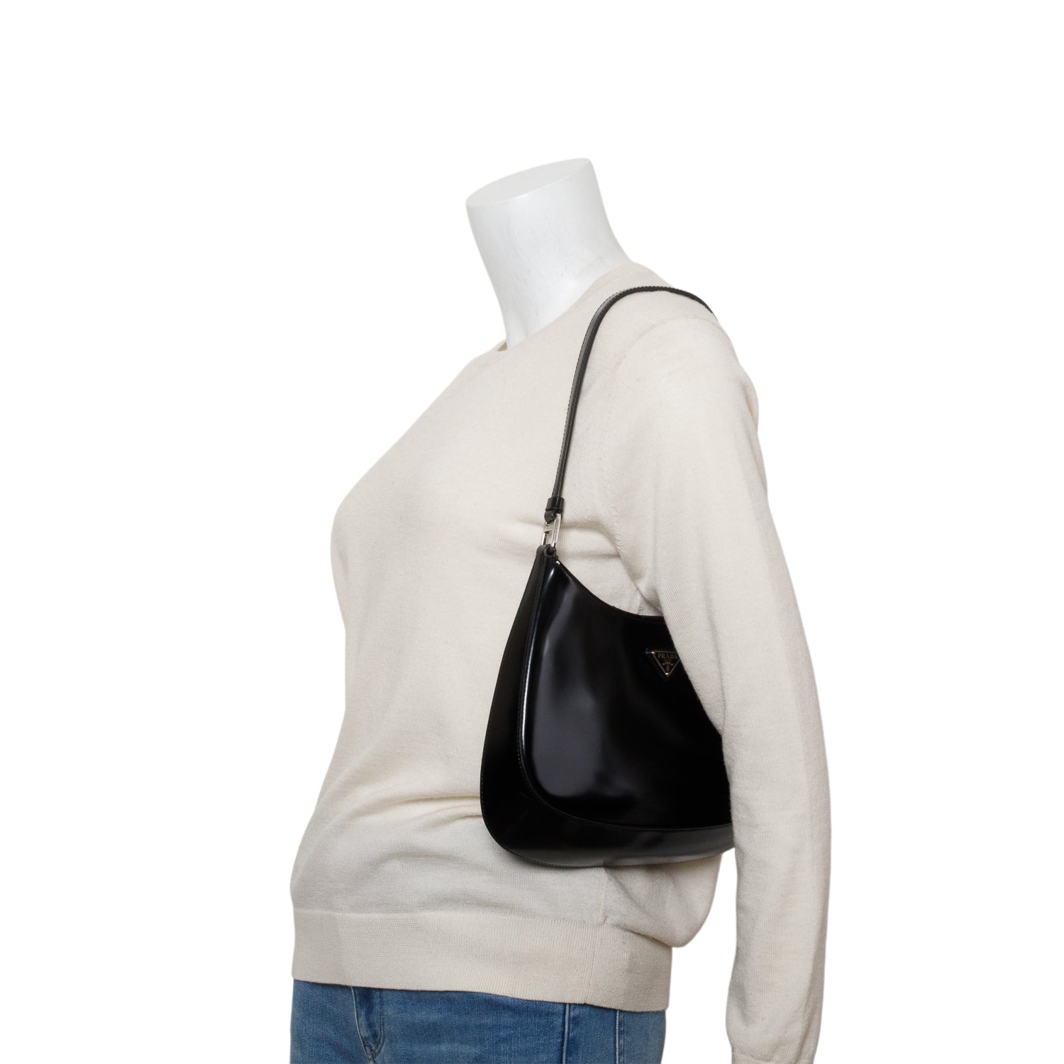 Prada Black Patent Leather Spazzolato Cleo Shoulder Bag