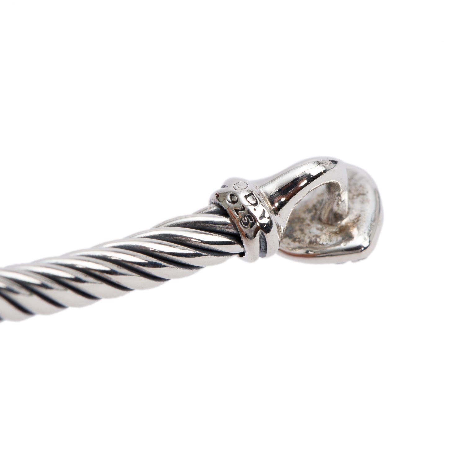 David Yurman Sterling Silver Diamond 3 MM Cable Heart Station Bracelet