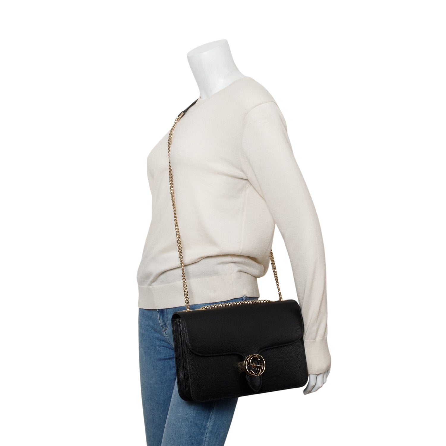 Gucci Black Calfskin Leather Medium Dollar Interlocking GG Shoulder Bag