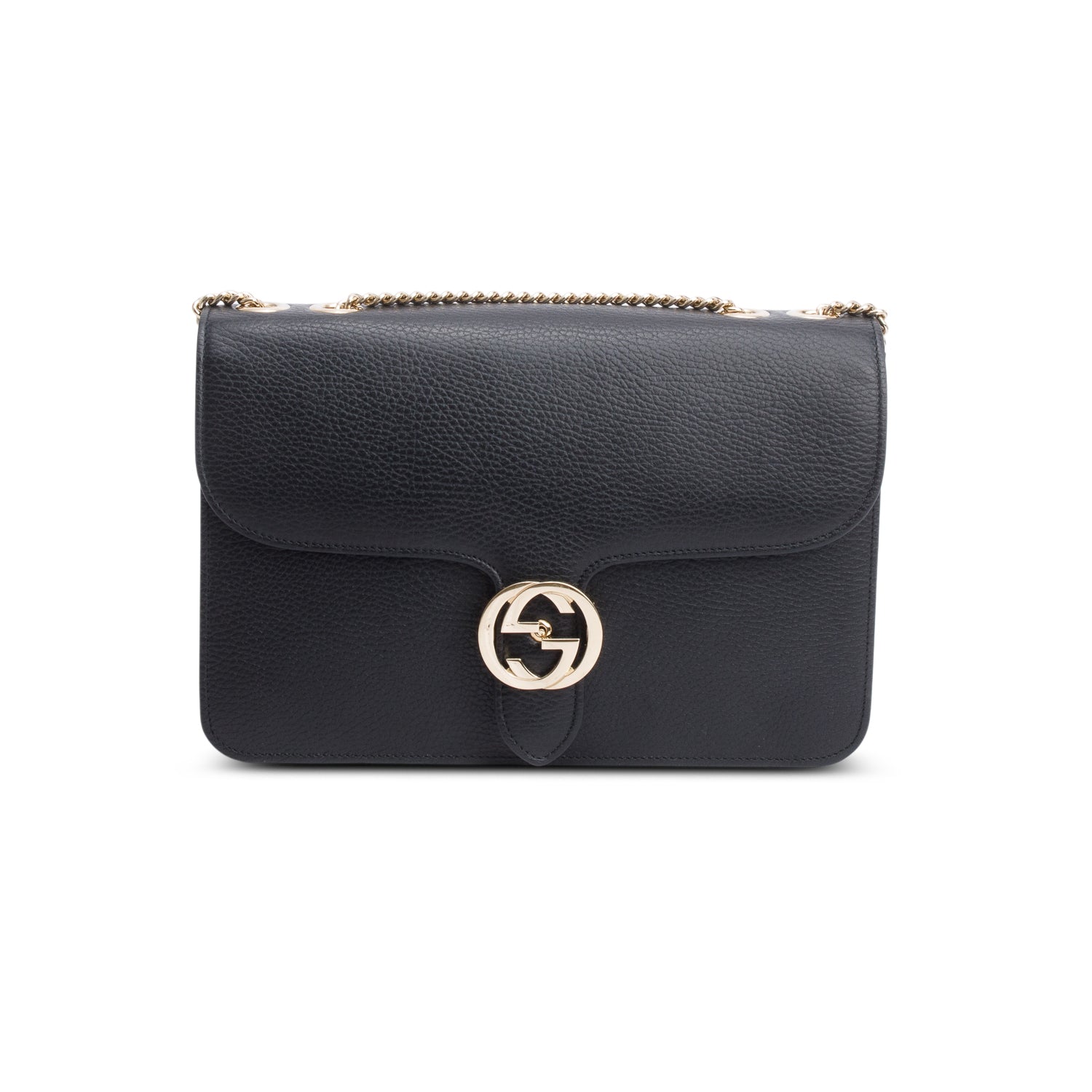 Gucci Black Calfskin Leather Medium Dollar Interlocking GG Shoulder Bag