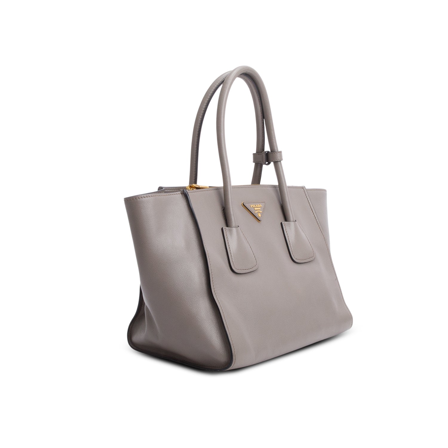 Prada Grey City Calf Small Twin Pocket Tote w/ Strap