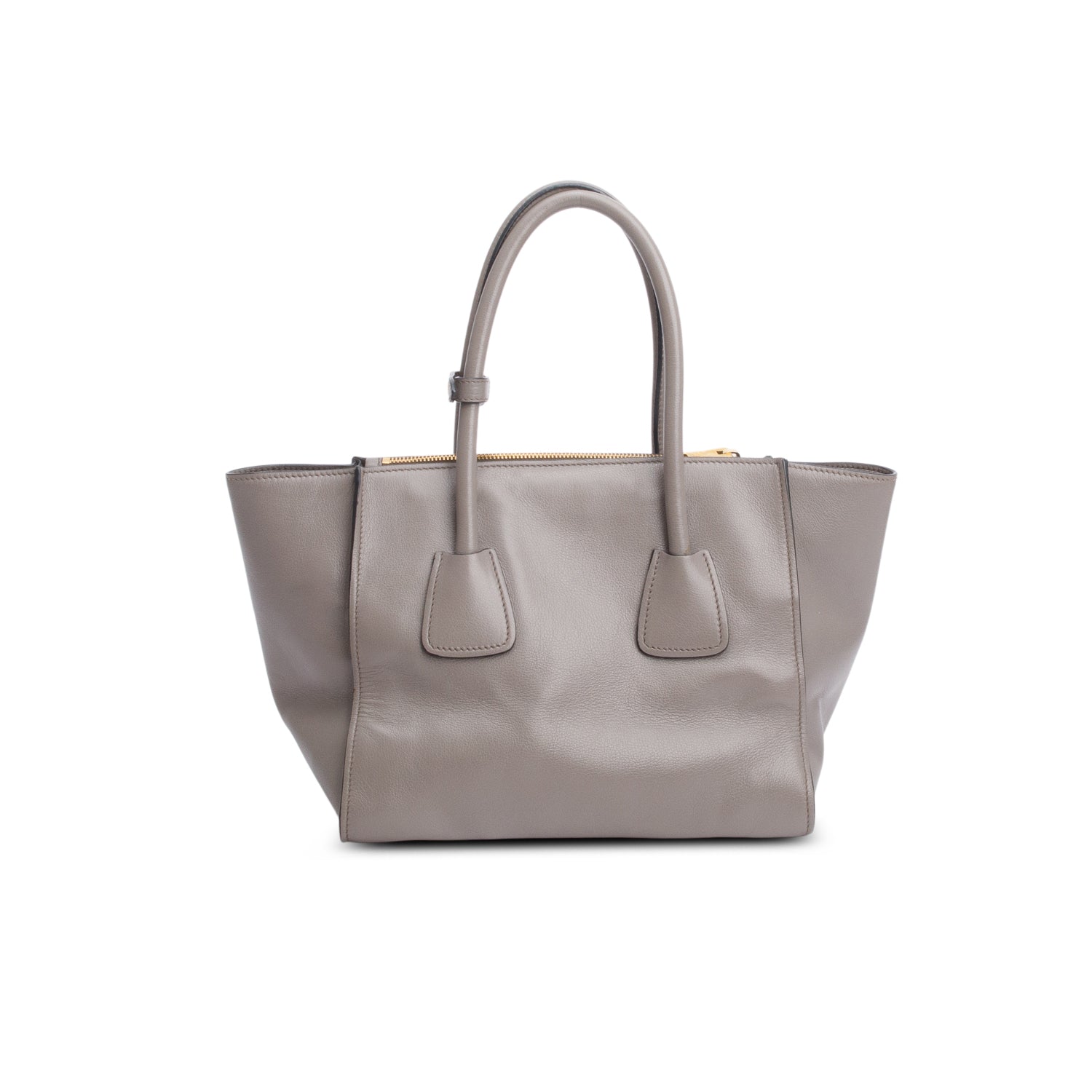 Prada Grey City Calf Small Twin Pocket Tote w/ Strap