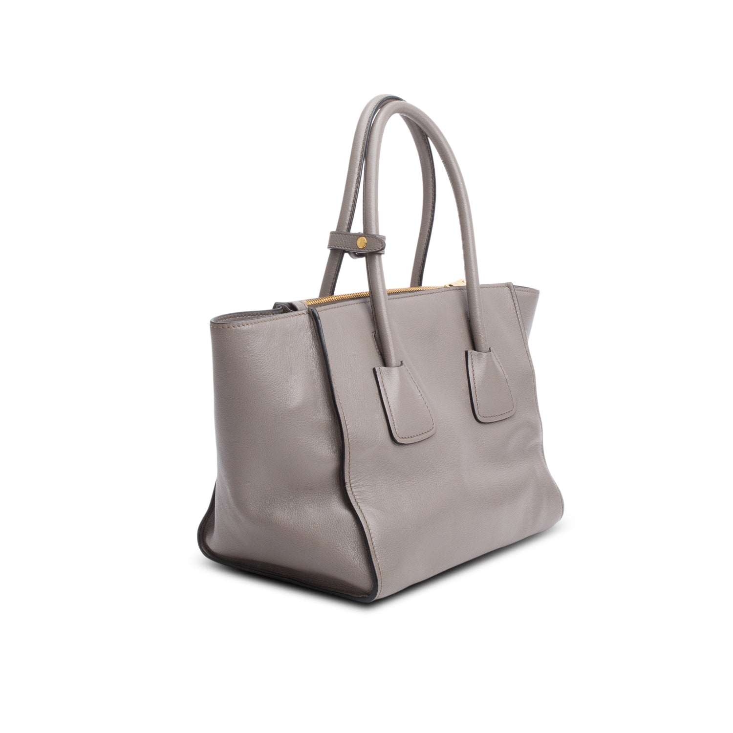 Prada Grey City Calf Small Twin Pocket Tote w/ Strap