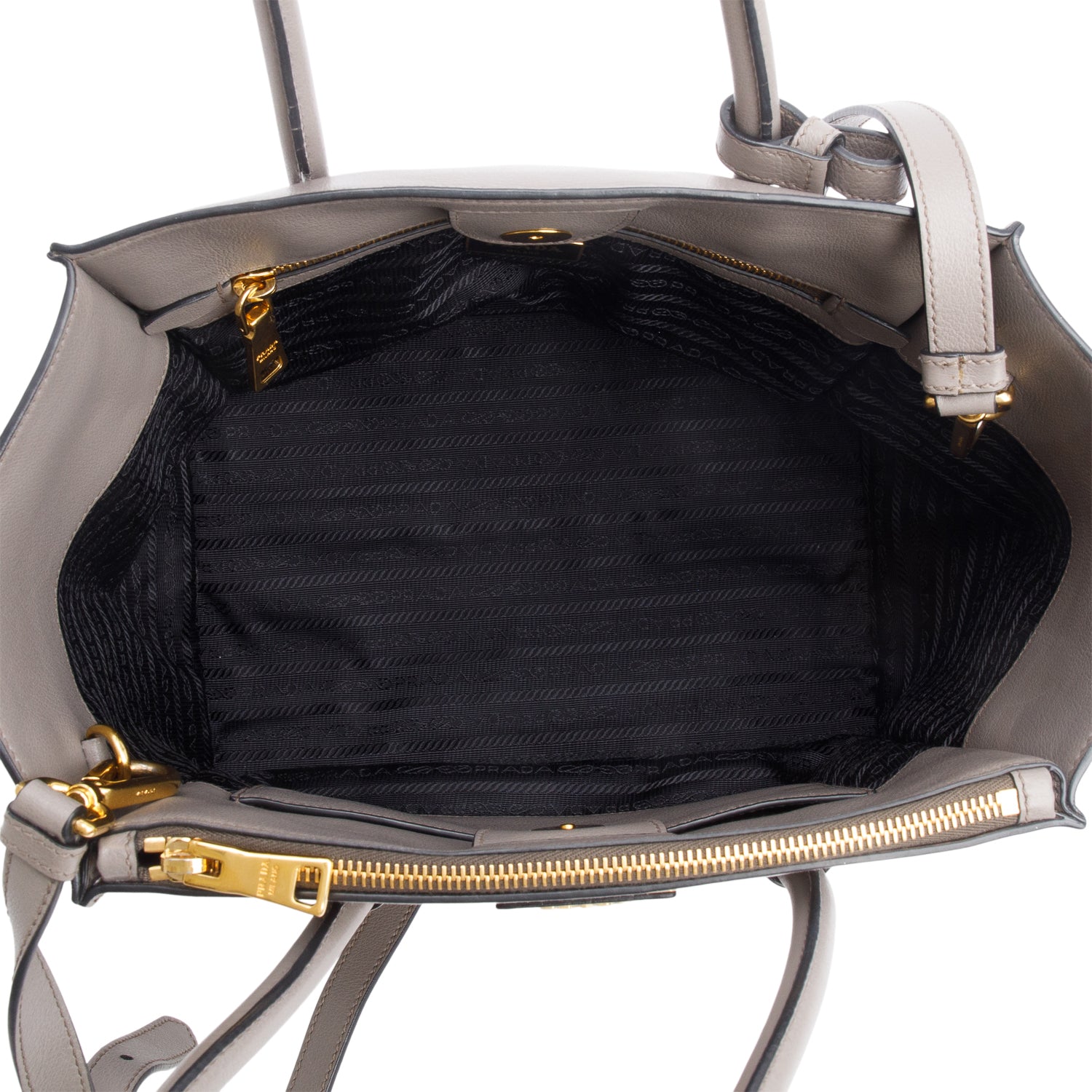 Prada Grey City Calf Small Twin Pocket Tote w/ Strap