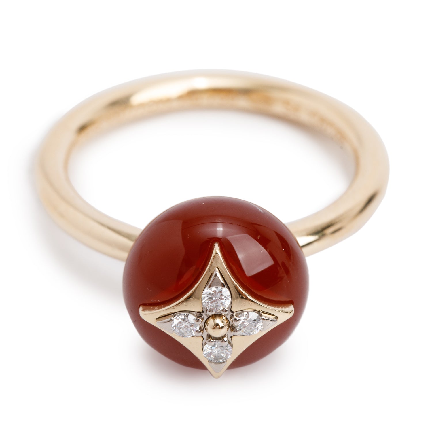 Louis Vuitton 18k Yellow Gold Diamond & Carnelian Color Blossom Ring, Size 54 6.75 w/ Box