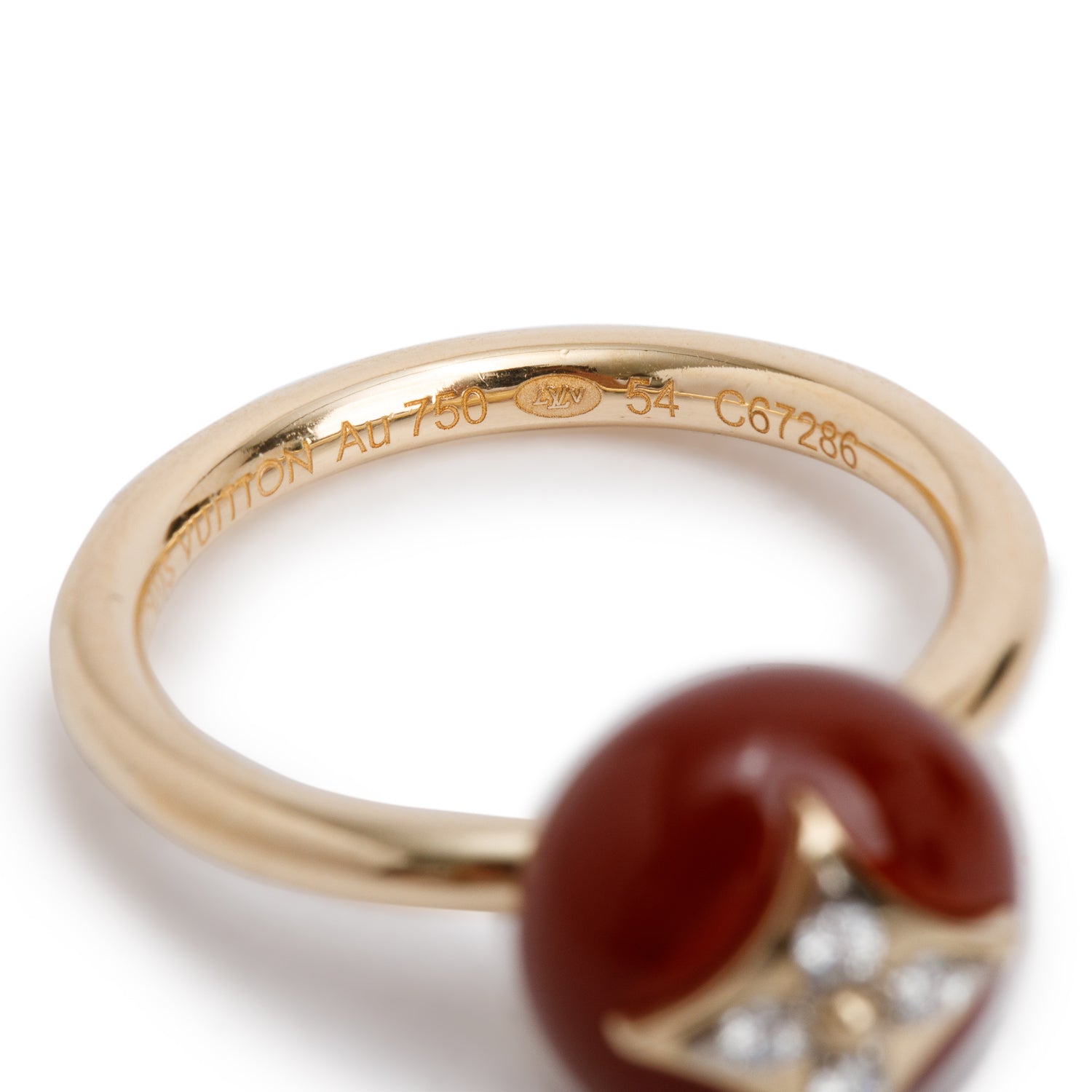 Louis Vuitton 18k Yellow Gold Diamond & Carnelian Color Blossom Ring, Size 54 6.75 w/ Box