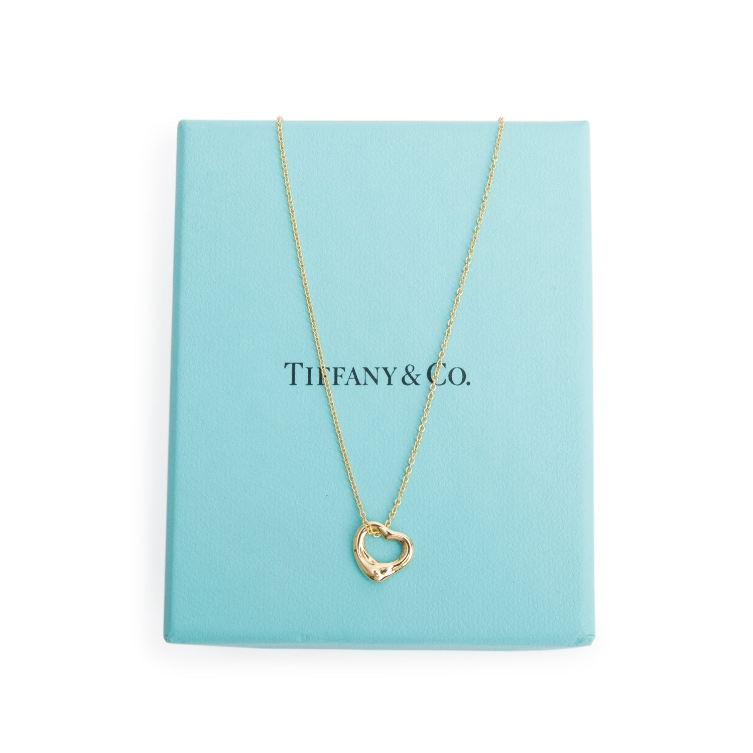 Tiffany & Co. Elsa Peretti 18k Yellow Gold 11 MM Open Heart Pendant Necklace w/ Box