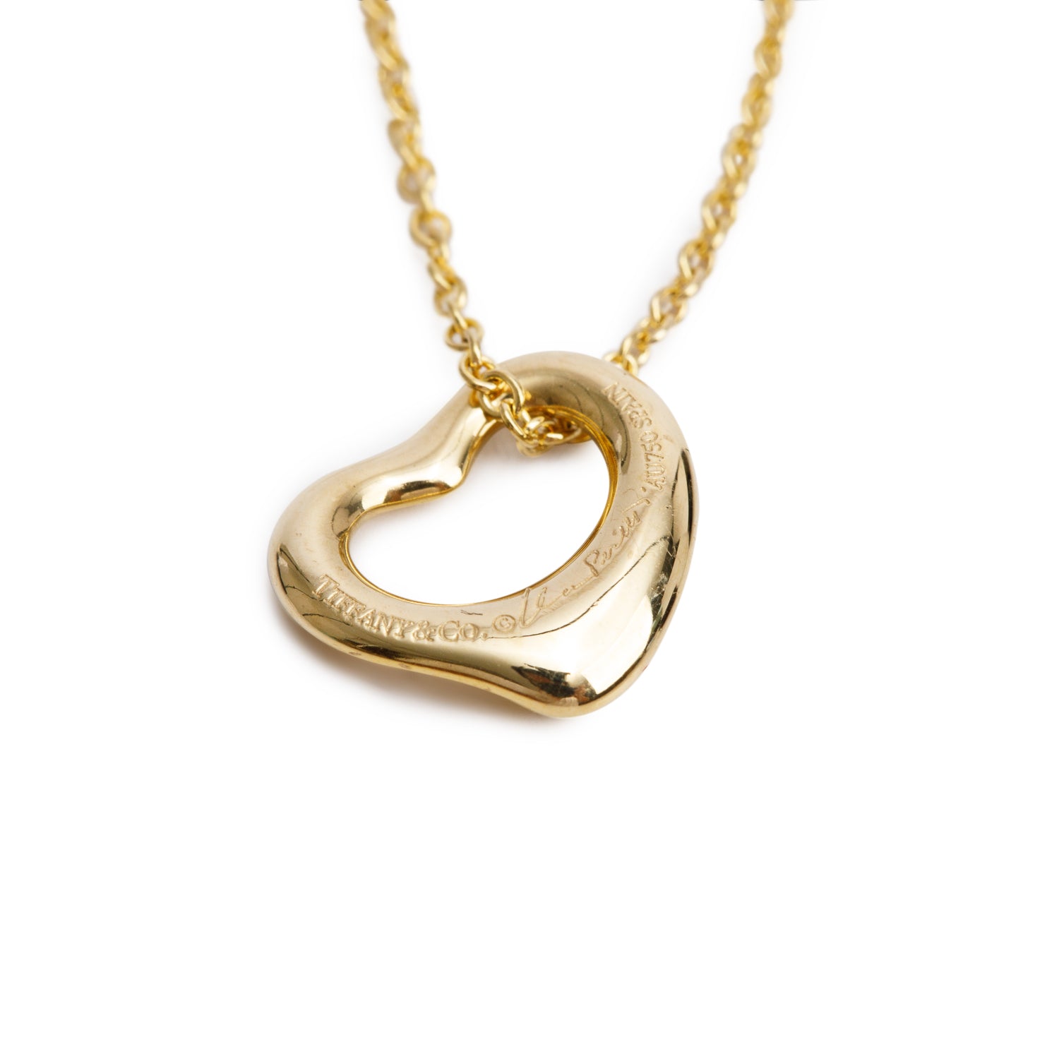 Tiffany & Co. Elsa Peretti 18k Yellow Gold 11 MM Open Heart Pendant Necklace w/ Box